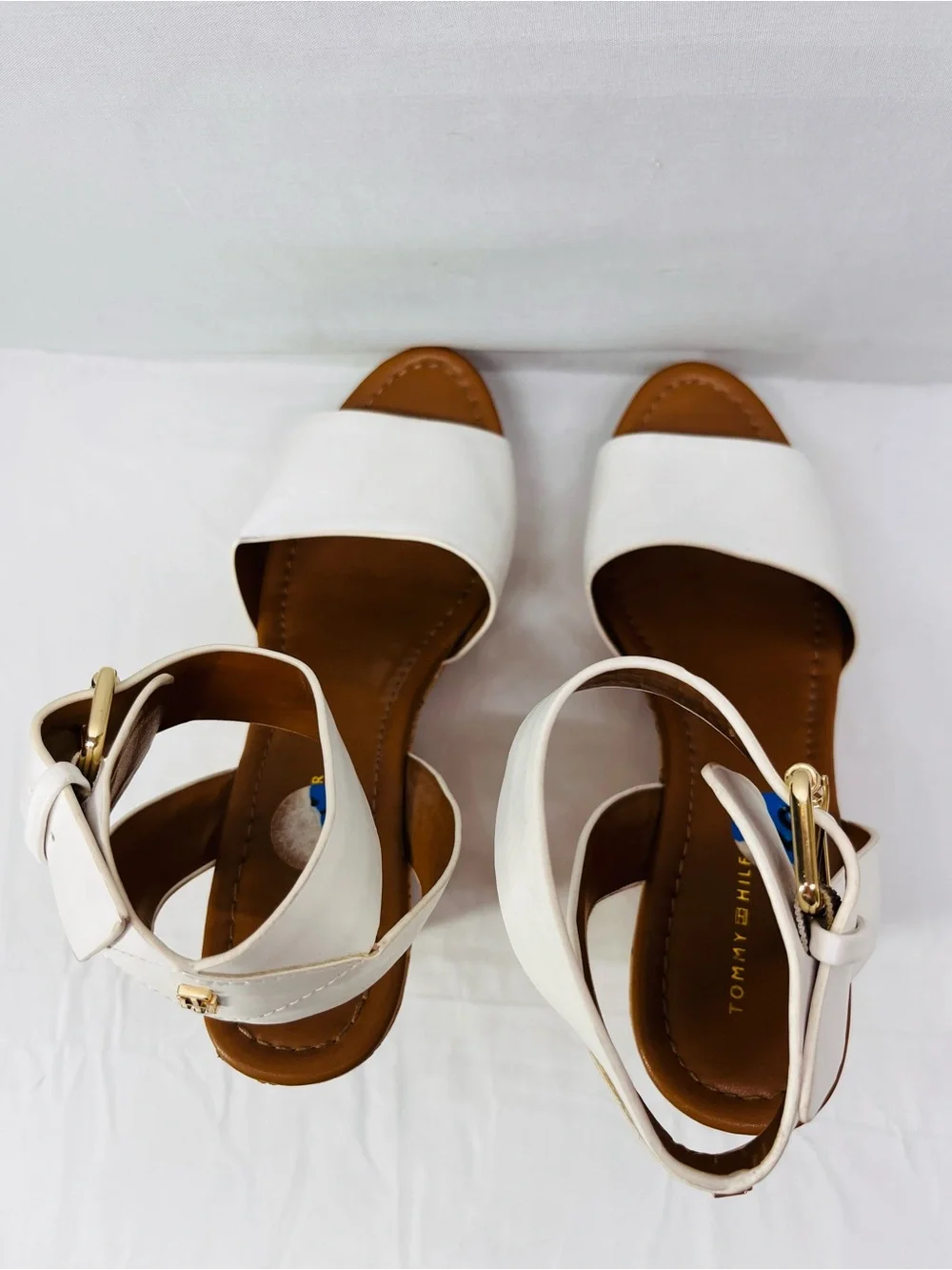 Tommy Hilfiger White Ankle-Strap Cork Wedge Sandals